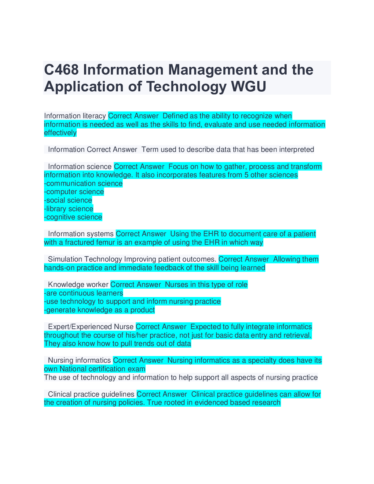 Preview image for C468 Information Management and the Application of Technology WGU